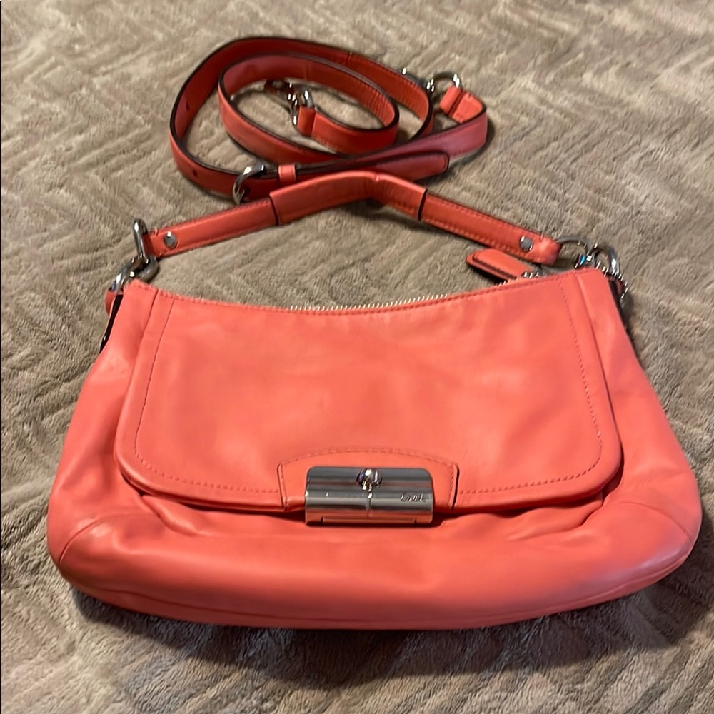 Coach Pink Leather Shoulder Bag with Silver Hardware
